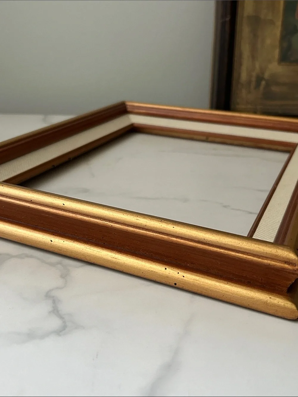 Vintage Gold and Cream Wall Mirror Frame with Copper Accents